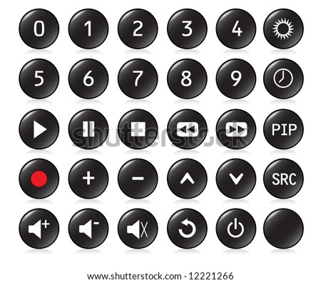 Buttons from a remote control with numbers 0,1, 2, 3, 4, 5, 6, 7, 8, 9 and   other standard buttons