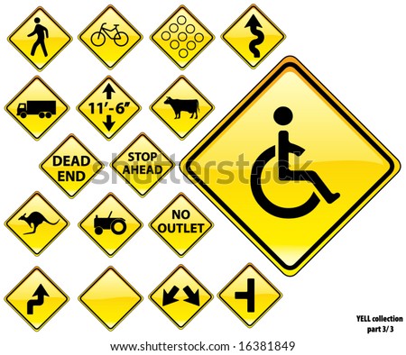 Road Signs YELLOW series: 17 different detailed US/Australian style road signs; part 3/3