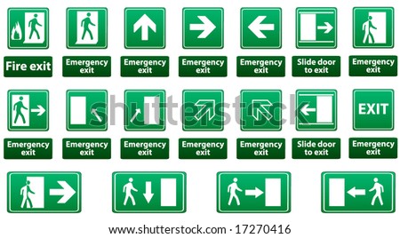 emergency exit sign vector pack - FULL GREEN VERSION