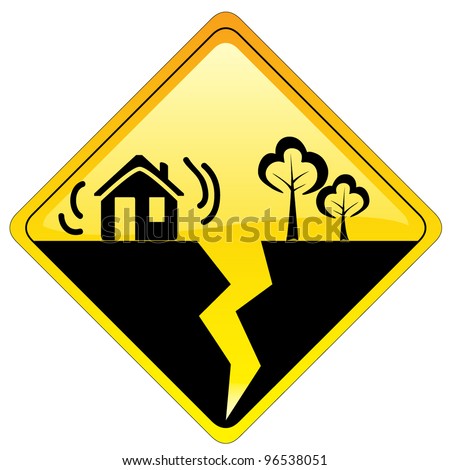 Yellow Diamond Square Hazard Warning Sign - Earthquake Concept Symbol ...