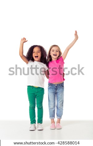 Similar – Image, Stock Photo Two little girls are fishing in ocean surf at sunset. Summer leisure, hobby and fun for kids.