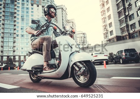 Similar – Image, Stock Photo man resting while riding a bicycle on a mountain road