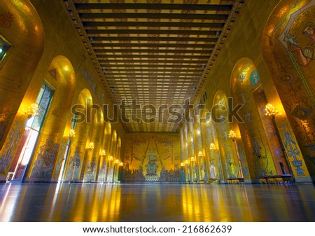 Sweden, Stockholm, Kungsholmen, City Hall, the Golden Room