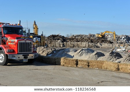 NEW YORK, NY - NOVEMBER 09:  Reese Park parking lot was converted to GIANT garbage place as part of Far Rockaway on November 9, 2012 in the Queens borough of New York City.