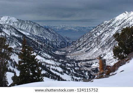 Spectacular view to the Mountains from summit of Alta ski resort in Utah