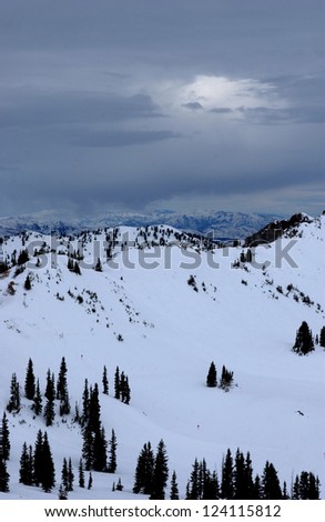 Spectacular view to the Mountains from summit of Alta ski resort in Utah
