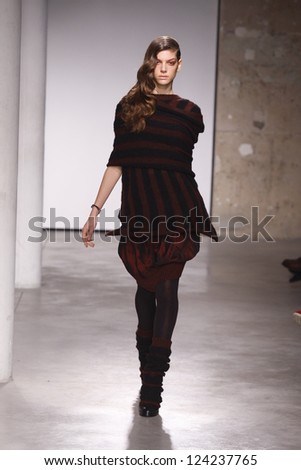 PARIS, FRANCE - FEBRUARY 29: A model walks the runway during the Atsuro Tayama Ready to Wear Fall/Winter 2011 show as part of the Paris Fashion Week on February 29, 2012 in Paris, France