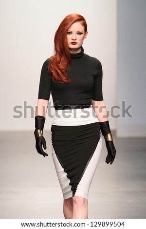 NEW YORK - FEBRUARY 13: A model walks the runway at the Studio 6th Sense  Fall Winter 2013 Collection during Nolcha Fashion Week on February 13, 2013 in New York City.