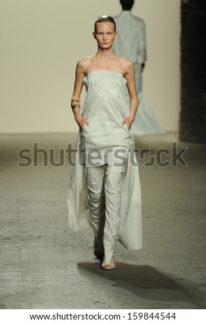 NEW YORK, NY - SEPTEMBER 09: A model walks the runway at the Zero + Maria Cornejo fashion show during Mercedes-Benz Fashion Week Spring 2014 at Eyebeam on September 9, 2013 in New York City.