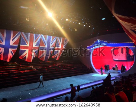 NEW YORK, NY - NOVEMBER 12: General view of stage runway during the 2013 Victoria\'s Secret Fashion Show rehearsal at the Lexington Avenue Armory on November 12, 2013 in New York City.