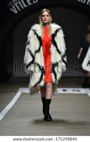 NEW YORK, NY - FEBRUARY 05: A model walks the runway for the designs of Heyein Seo for VFiles Made Fashion 2 show during Mercedes Benz Fashion Week at Eyebeam on February 5, 2014 in New York City.