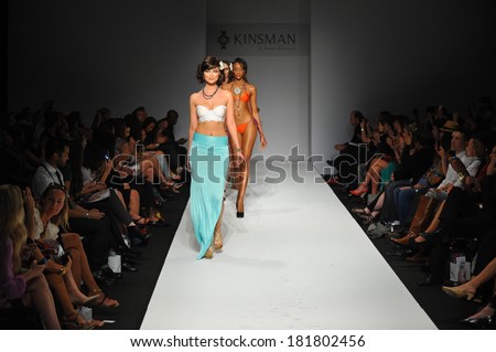 LOS ANGELES, CA - MARCH 11: Models walk the runway finale at Miss Kinsman Swim show during Style Fashion Week Fall 2014 on March 11, 2014 in LA.