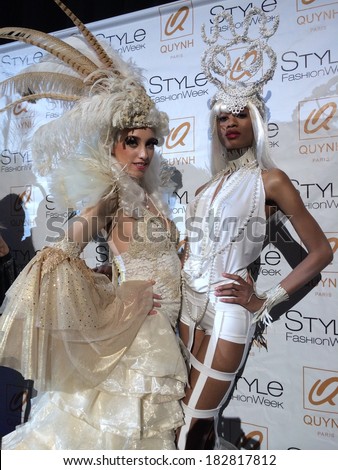 Los Angeles, CA - MARCH 13: Models posing at the lobby for Kicka Custom Designs during Style Fashion Week Fall 2014 at The LA Live Event Deck on March 13, 2014 in LA.