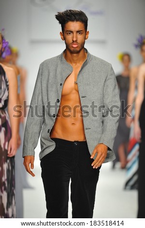 Los Angeles, CA - MARCH 11: A model walks the runway at Consort 62 show during Style Fashion Week Fall 2014 at The LA Live Event Deck on March 11, 2014 in LA