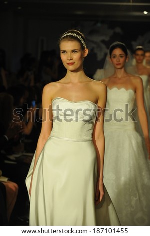 NEW YORK, NY - APRIL 11: Models walk the runway finale during the Carolina Herrera Spring 2015 Bridal collection show at on April 11, 2014 in New York City.