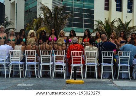 CANCUN, MEXICO - MAY 03: Models poses outside during semi-finals IBMS 2014 at the Mandala Beach Resort  on May 03, 2014 in Cancun, Mexico.