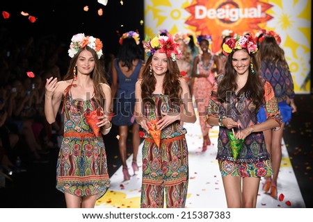 NEW YORK, NY - SEPTEMBER 04: Models walk the runway finale at Desigual during Mercedes-Benz Fashion Week Spring 2015 on September 4, 2014 in New York City.