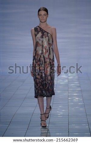 NEW YORK, NY - SEPTEMBER 06: A model walks the runway at the LIE SANGBONG Spring-Summer 2015 Collection during Mercedes-Benz Fashion Week Spring 2015 on September 6, 2014 in New York City.