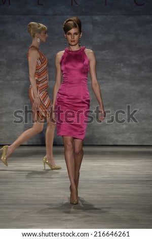 NEW YORK, NY - SEPTEMBER 10: A model walks the runway at the B. Michael America fashion show during Mercedes-Benz Fashion Week Spring 2015 on September 10, 2014 in New York City