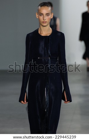 NEW YORK, NY - SEPTEMBER 11: Model Julia Bergshoeff (DNA) walk the runway at the Calvin Klein Collection fashion show during MBFW Spring 2015 at Spring Studios on September 11, 2014 in NYC.