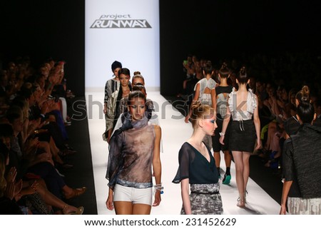 NEW YORK, NY - SEPTEMBER 05: Models walk runway finale at the Project Runway (Emily Payne) show during MBFW Spring 2015 at Lincoln Center on September 5, 2014 in NYC