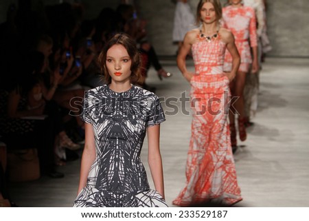 NEW YORK, NY - SEPTEMBER 06: Models walk the runway finale at the Luis Antonio fashion show during Mercedes-Benz Fashion Week Spring 2015 at Lincoln Center on September 6, 2014 in NYC