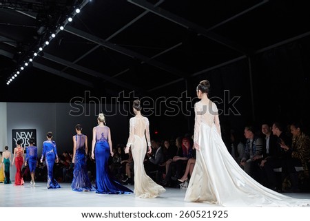NEW YORK, NY - FEBRUARY 19: Models walk the runway in Dany Tabet dress at the New York Life fashion show during MBFW Fall 2015 on February 19, 2015 in NYC.