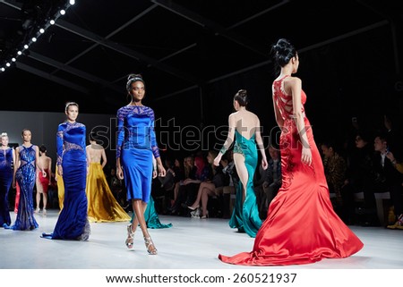 NEW YORK, NY - FEBRUARY 19: Models walk the runway in Dany Tabet dress at the New York Life fashion show during MBFW Fall 2015 on February 19, 2015 in NYC.
