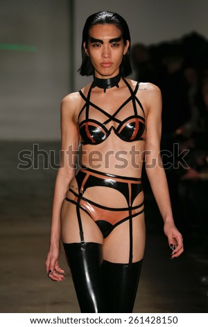 NEW YORK, NY - FEBRUARY 13: A model walks the runway at the Chromat AW15: Mindware fashion show during MBFW Fall 2015 at Milk Studios on February 13, 2015 in NYC
