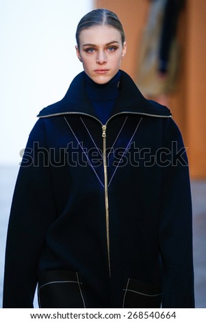 NEW YORK, NY - FEBRUARY 15: Model Hedvig Palm walk the runway at the Derek Lam Fashion Show during MBFW Fall 2015 at Pace Gallery on February 15, 2015 in NYC