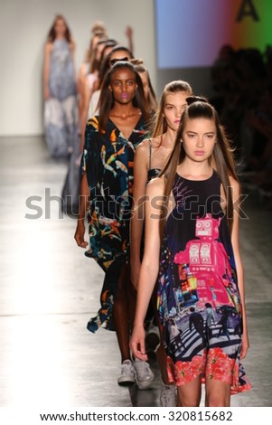 NEW YORK, NY - SEPTEMBER 09:A model from Daniel Silverstain walks at DSW Sponsors Gen Art 20th Anniversary Fresh Faces In Fashion Runway Spring 2016 at New York Fashion Week, September 9, 2015 in NYC