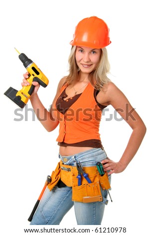 The Beautiful Girl Showing Off Her Carpentry Tools Stock Photo 61210978 ...