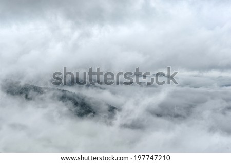 Fog and cloud mountain valley spring landscape