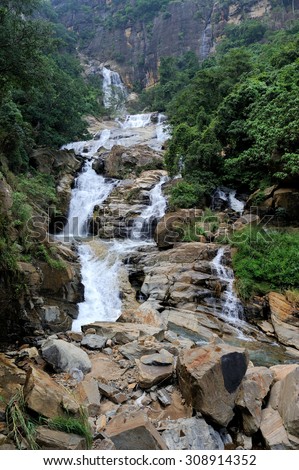 Beautiful big waterfall in Sri Lanka island