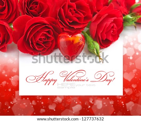 Red roses are with a heart on a background the card of greeting