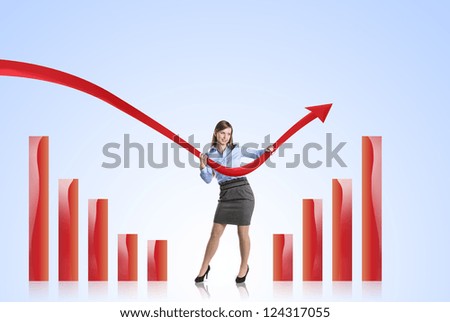 Business woman is trying to increase market statistics.