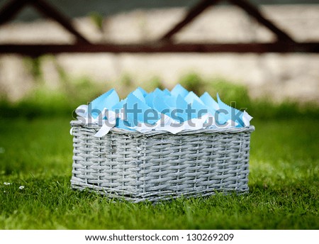Wedding confetti basket ready for the wedding
