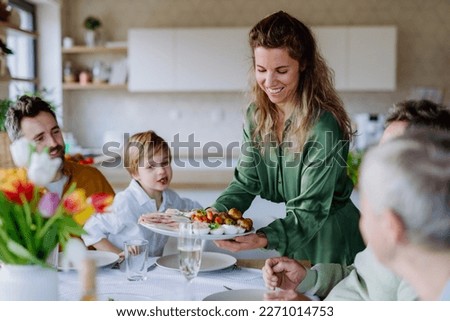 Similar – Image, Stock Photo Easter dinner with eggs on a light table