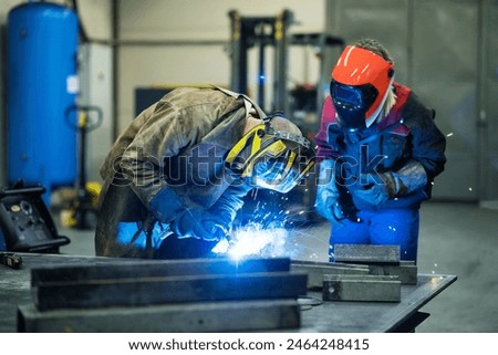 Similar – Image, Stock Photo Blonde woman with mask working on laptop in coffee shop