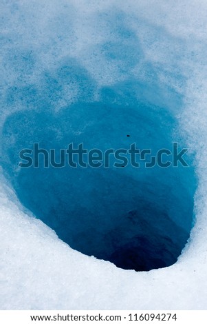 Round deep hole in the blue ice of the Bodalsbreen (Jostedalsbreen national park)