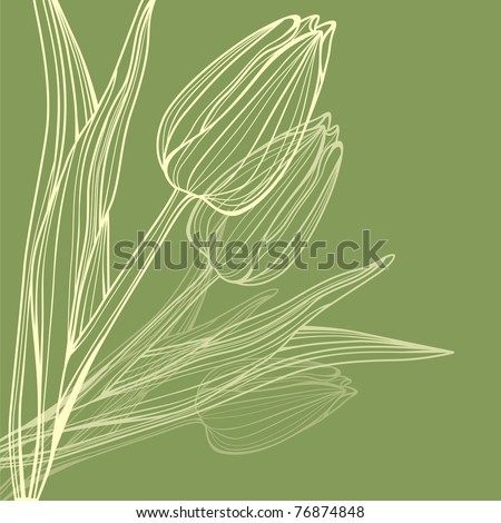 Vector Postcard With Cute Flowers On Green Background. Vector ...