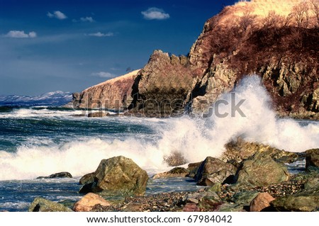 Sea landscape with waves winter by the Japanese sea