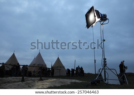 MILOVICE, CZECH REPUBLIC - OCTOBER 23, 2013: Filming of the new movie The Knights directed by Carsten Gutschmidt near Milovice, Czech Republic.