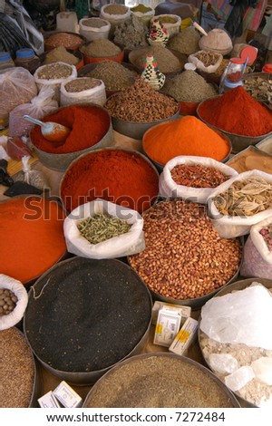 Oriental spices on the village market in Rissani, Morocco