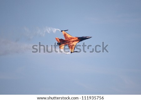 ROME - JUNE 3: A F-16 Fighter Falcon performs at the Rome International Air Show on June 3, 2012 in Rome, Italy