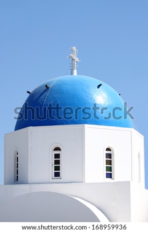 Typical church dome in Santorini island, Greece