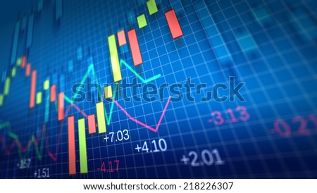Stock Market Chart on blue background. Shallow Depth of Field.