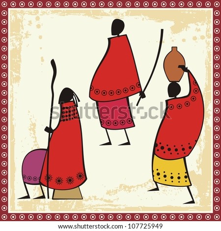 Vector Illustrations Of African Masai People In Traditional Clothing ...