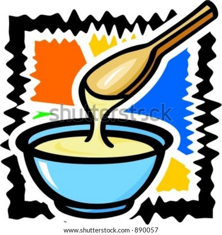 A Cup With Liquid Butter/ Milk And A Spoon. Vector Illustration ...