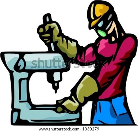 A Vector Illustration Of A Worker With A Professional Drill. - 1030279 ...